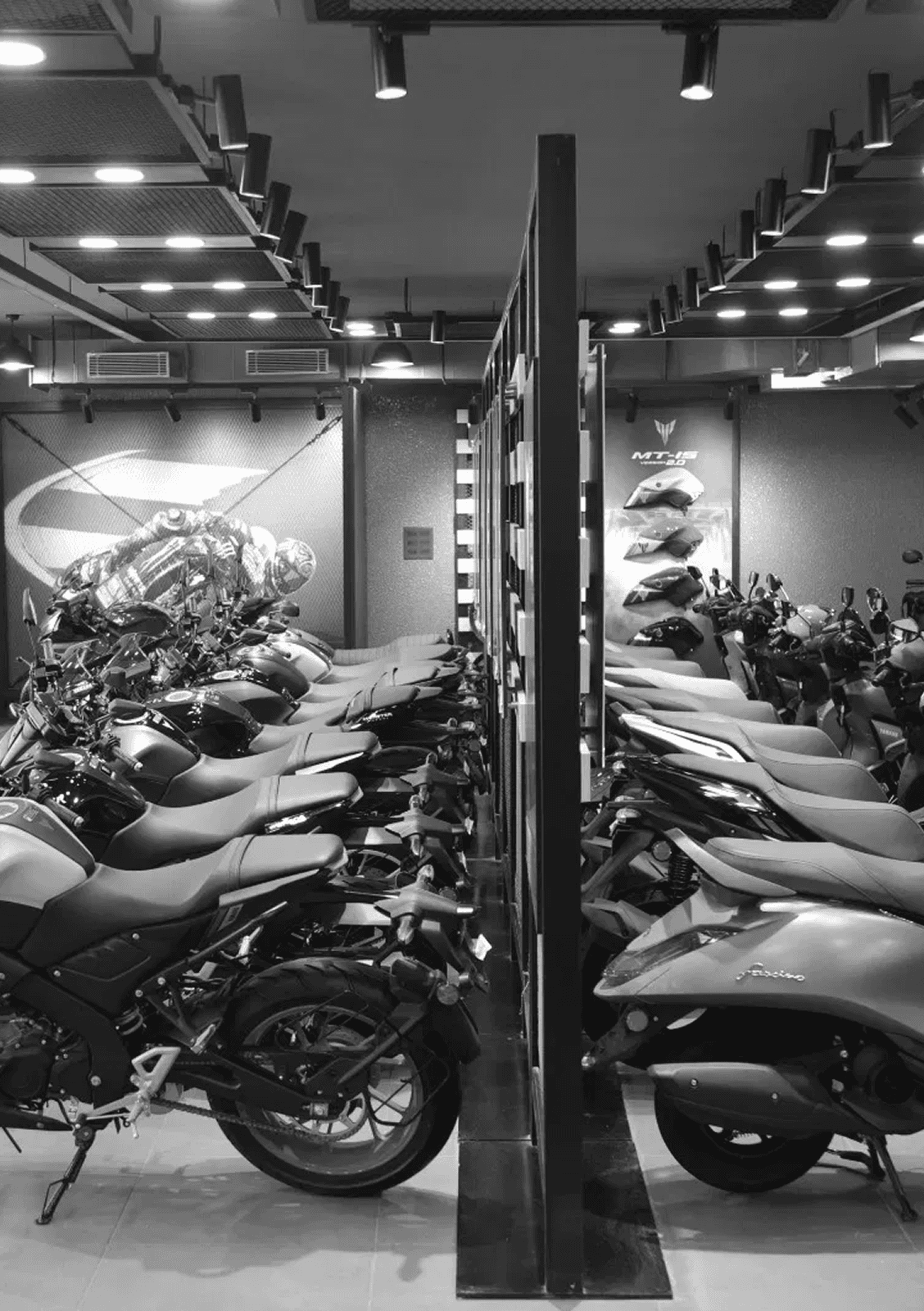 Yamaha flagship showroom floor with full motorcycle lineup